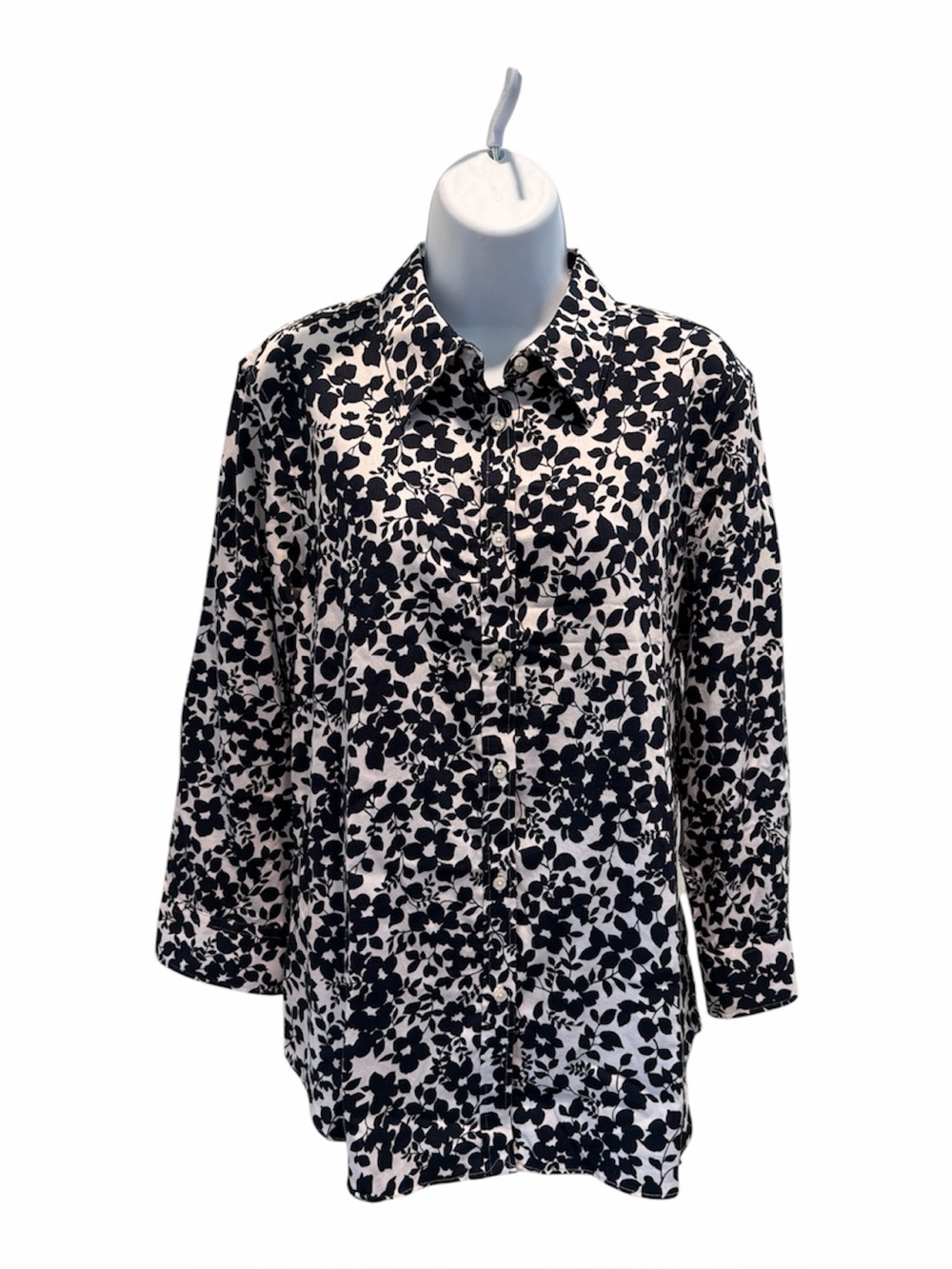 CHAPS RL Navy Blue & White Floral Print Button Up size x large
